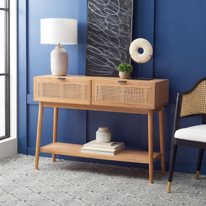 Bayou Breeze Moncrief 2 Drawer Rattan Console Table Wayfair